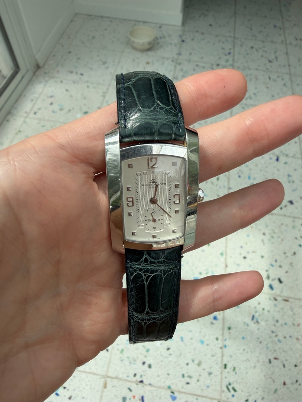 Baume & Mercier Leather Strap Men's Watch with Black Croc-Embossed Band